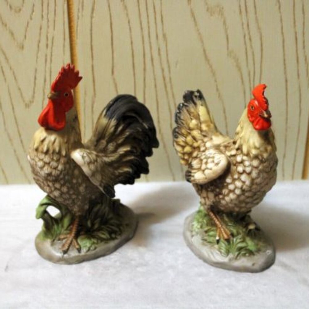 Homco Rooster & Hen Stamped Figurines - Vintage